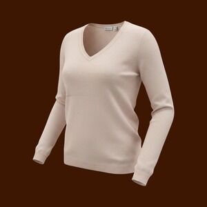 Macy's V-Neck Sweater Womens L Cream Cashmere Long Sleeve Luxury Classic Cozy